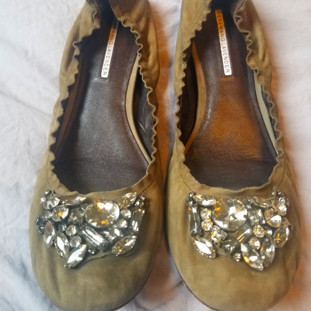 Vera Wang Lavender dark green nubuck leather ballet flat women's size 10 M